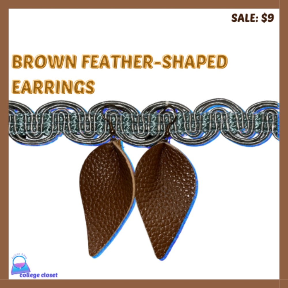 Dangling Brown Feather-Shaped Earring